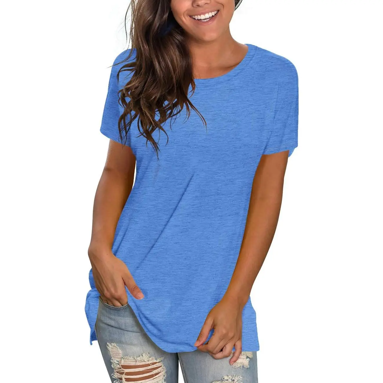 Women's Basic Crewneck T-Shirt, Loose Fit Short Sleeve Summer Top, Soft Breathable Tunic for Workout & Yoga, Undershirt, Bottom, Shortsleeve, Lady, Knot, Round Neck, Crew Neck, Super Soft, Casual Wear