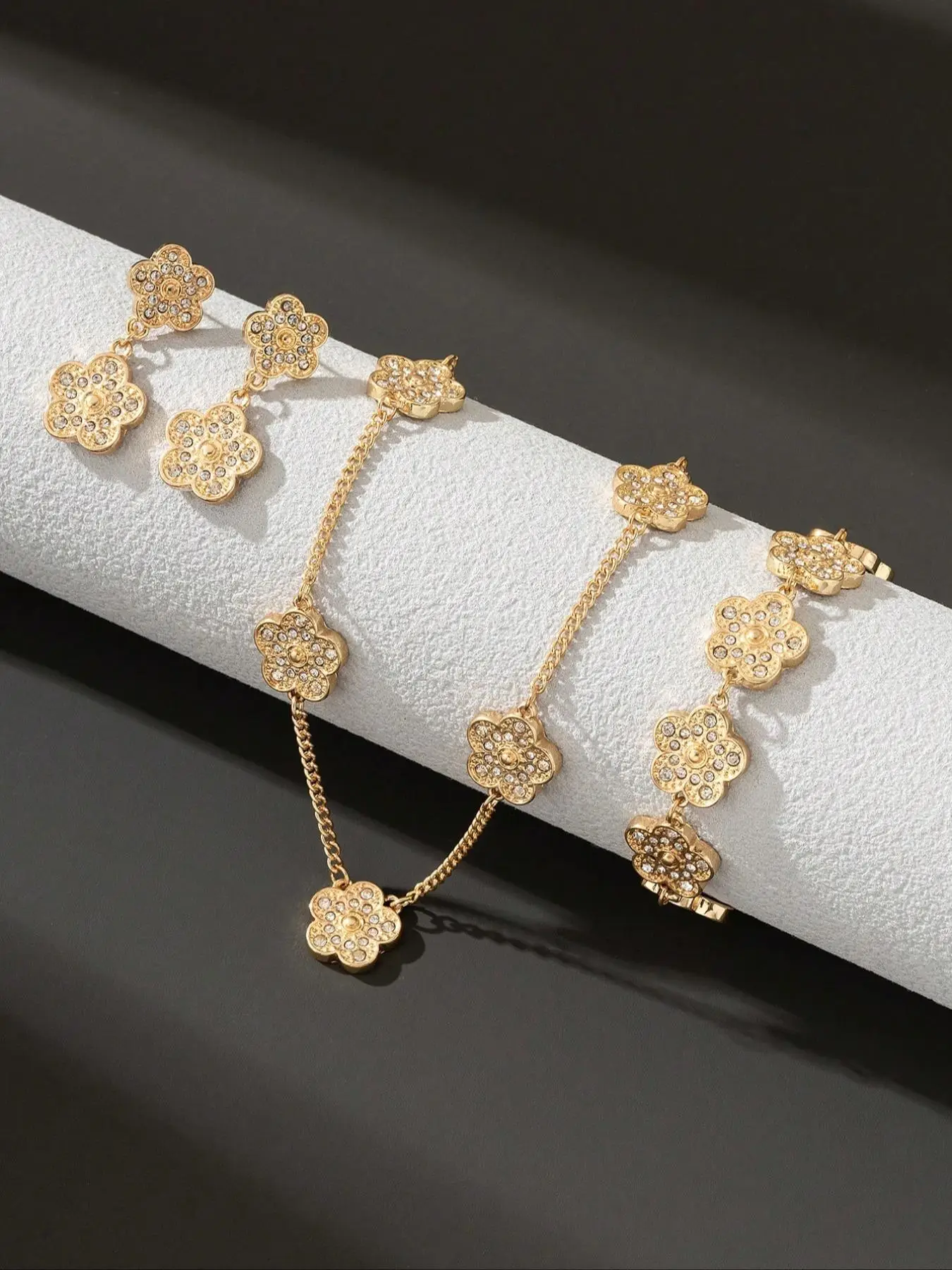 Elegant Chic Flower Design Rhinestone Decorated Fashionable Jewelry Set, Dressy Matching Jewelry Set for Party, Daily Clothing Decor, Trendy All-match