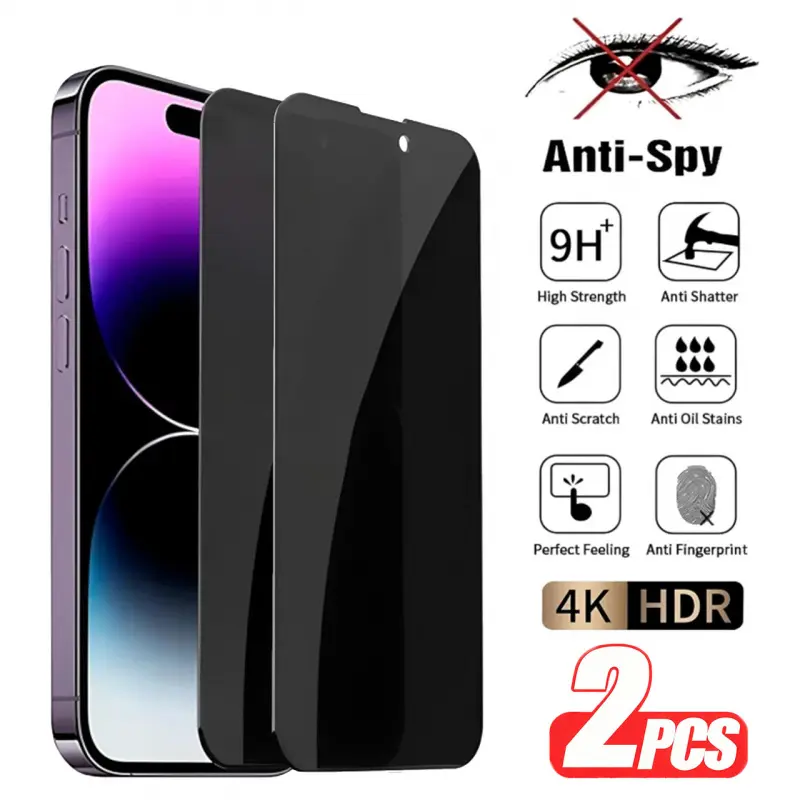 2-Pack Full Coverage Privacy Tempered Glass Screen Protector Compatible with iPhone 18 Pro Max 17 Pro Max,16e,15,14,13,12,11,XS,XR, Anti-Spy, Anti-Fingerprint, Scratch Resistant