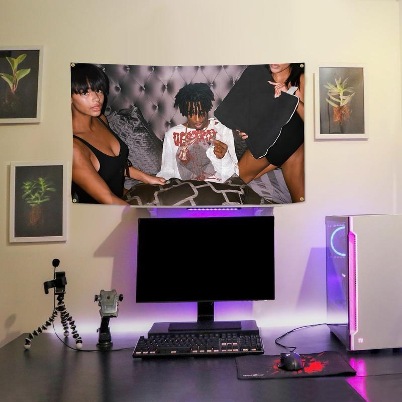 Playboi Hiphop 3x5 FT Music Carti Rap Album Horizontal Board Poster Tapestries With 4 Brass Lock Buckles Music Tapestries Hanging Dormitory Party Background Decoration Living Room Bedroom Home Hangable Ornaments Wall