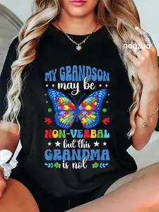 100% Cotton My Grandson Proud Autism Grandma Autism Warrior Grandma T-Shirt