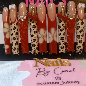 Nails By Carol 5XL Moon Cut Square Nails with Leopard Print and Rhinestone Accents for Queen Boss Up Style