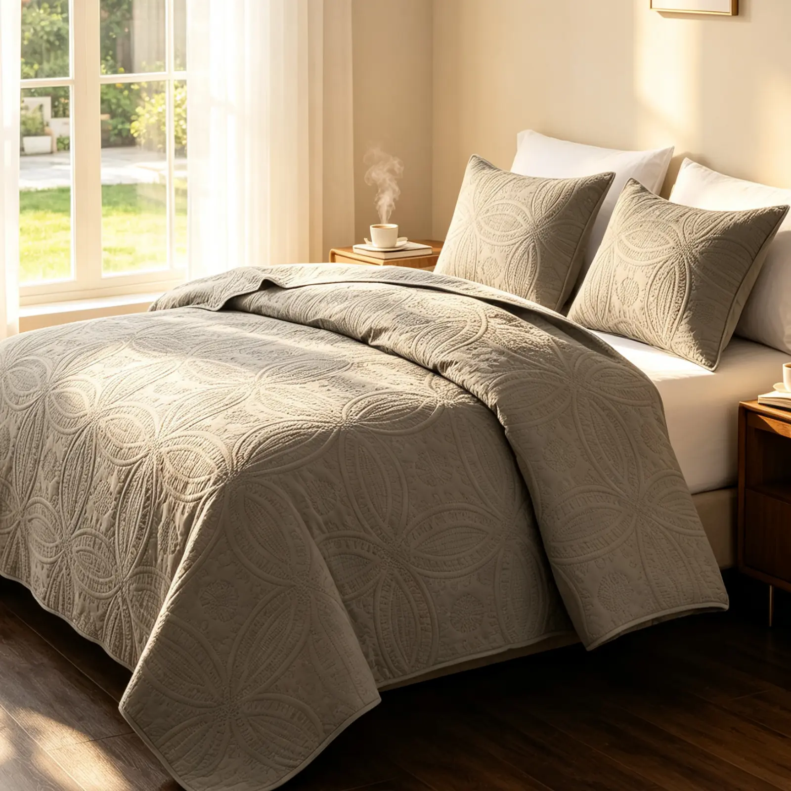【Summer Sales Deals】Durable Stitch-Free Ultrasonic Quilt Set, 3-Piece Queen/King Bedding Coverlet, Soft Microfiber Bedspread with Embossed Texture, Machine Washable All-Season, Pet-Friendly sohochic