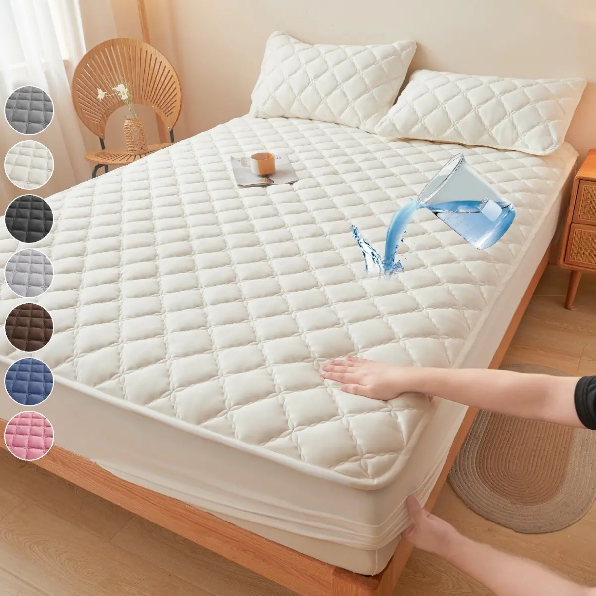 2/3PCS Soft Noiseless Waterproof Mattress Protector Set, Waterproof Mattress Pad, Deep Pocket Fitted Sheet, Breathable Cooling & Sweat Resistant, Machine Washable, Sleep Comfort Essential, Waterproof Bed Pads