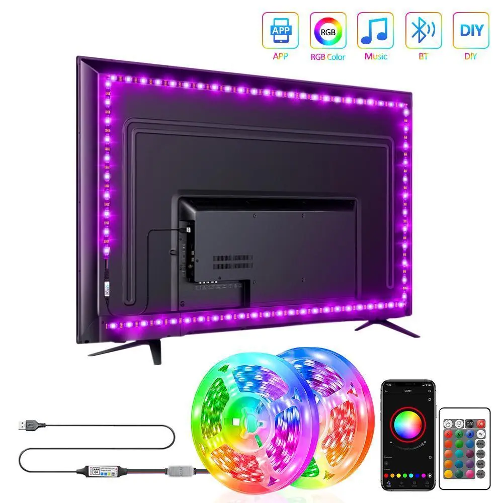 USB Powered LED Strip Light, RGB Color Changing LED Light with APP & Remote Control, Smart LED Lights for Bedroom, Home, Living Room, Decorative Light for Party, Festival, TV LED Lights, Led Light Strips, RGB Lighting