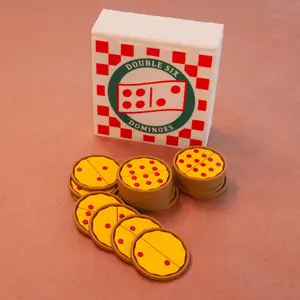 Pizza Domino Set (Plastic) with Storage Box, Double Six, Family Game Night Boardgame for pizza lovers