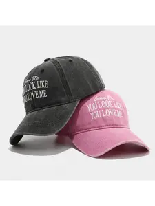 European and American retro embroidered "YOU LOOK LIKE" letter baseball cap, pink washed duckbill cap, trendy couple's hat