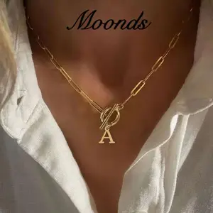 14K Gold necklace with OT clasp, paperclip chain, stainless steel letter pendant necklace, women's necklace, accessories for women. women's jewelry, couple's gift