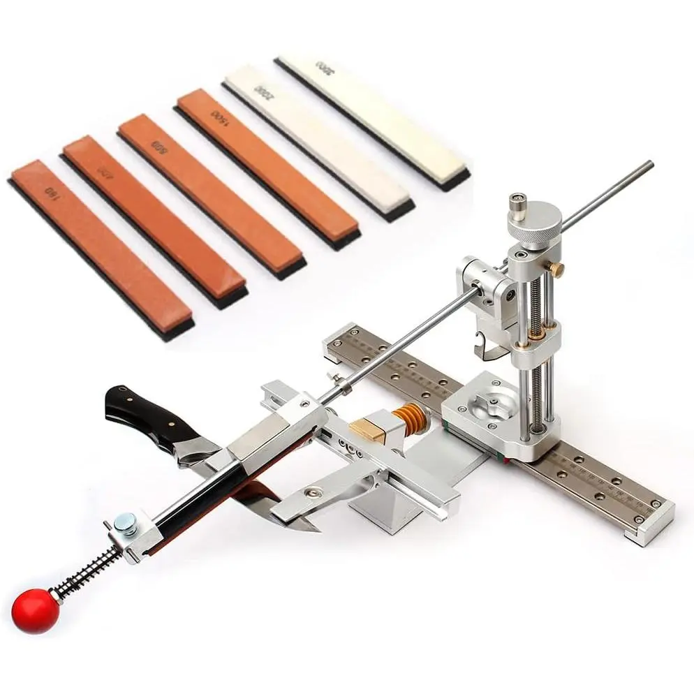 Professional Aluminium Knife Sharpener with 6 Whetstones (6 Stones), 360° Rotation Flipping Angle-Adjustable Design, 4.5kg Fixed-Angle High-Precision Grinder, Dual Clamps for Stainless Steel Kitchen Knives & Blades, Sharpening Tool, Best Gift, 072SV, High