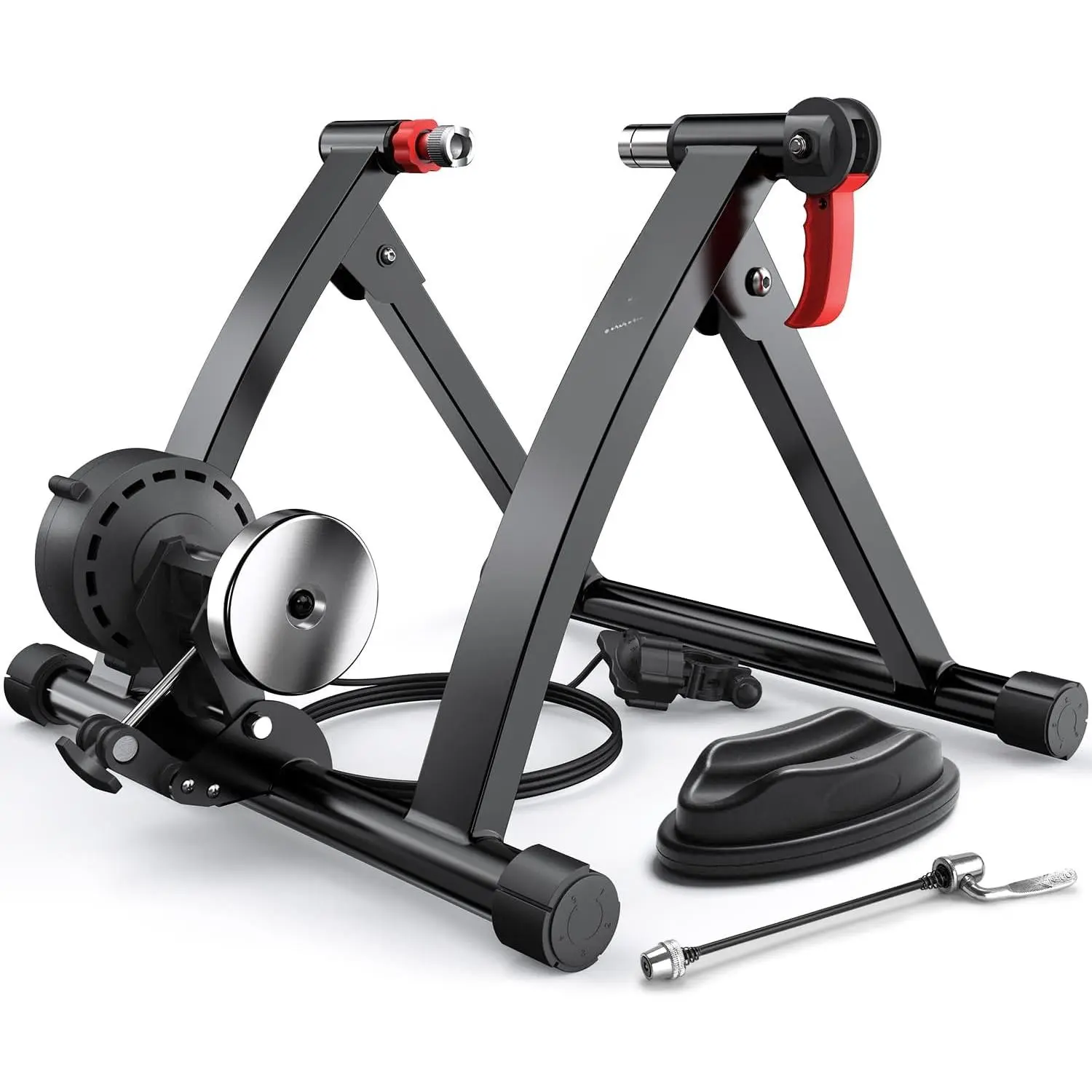Bike Trainer Stand, Magnetic Stationary Bike Stand for 26"-29" Wheels, 6 Resistance Settings, Noise Reduction Flywheel Motor, for Indoor Riding Exercise, Quick-Release Lever & Front Wheel Riser