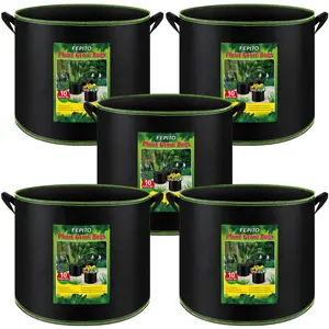 5 Pack 10 Gallon Grow Bags Heavy Duty Aeration Fabric Pots Plant Grow Bags with Handles Thickened Nonwoven Fabric Pots for Fruits Flowers Plant, Outdoor, Garden Breathable Planter