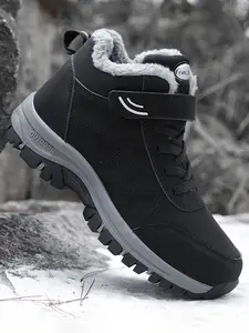 Men's Winter Warm Snow Boots, Sport Ankle Boots, Casual PU Leather Hiking Shoes, Anti-Slip Durable Outdoor Footwear, Comfortable Soft Sole Booties