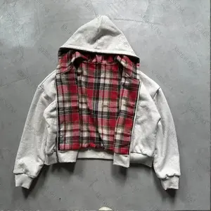 Plaid Cardigan Hooded Sweatshirt Jacket American Retro Fashion Versatile New Unisex Beige Fitted Long Sleeve Tops Classic Menswear for Women & Men