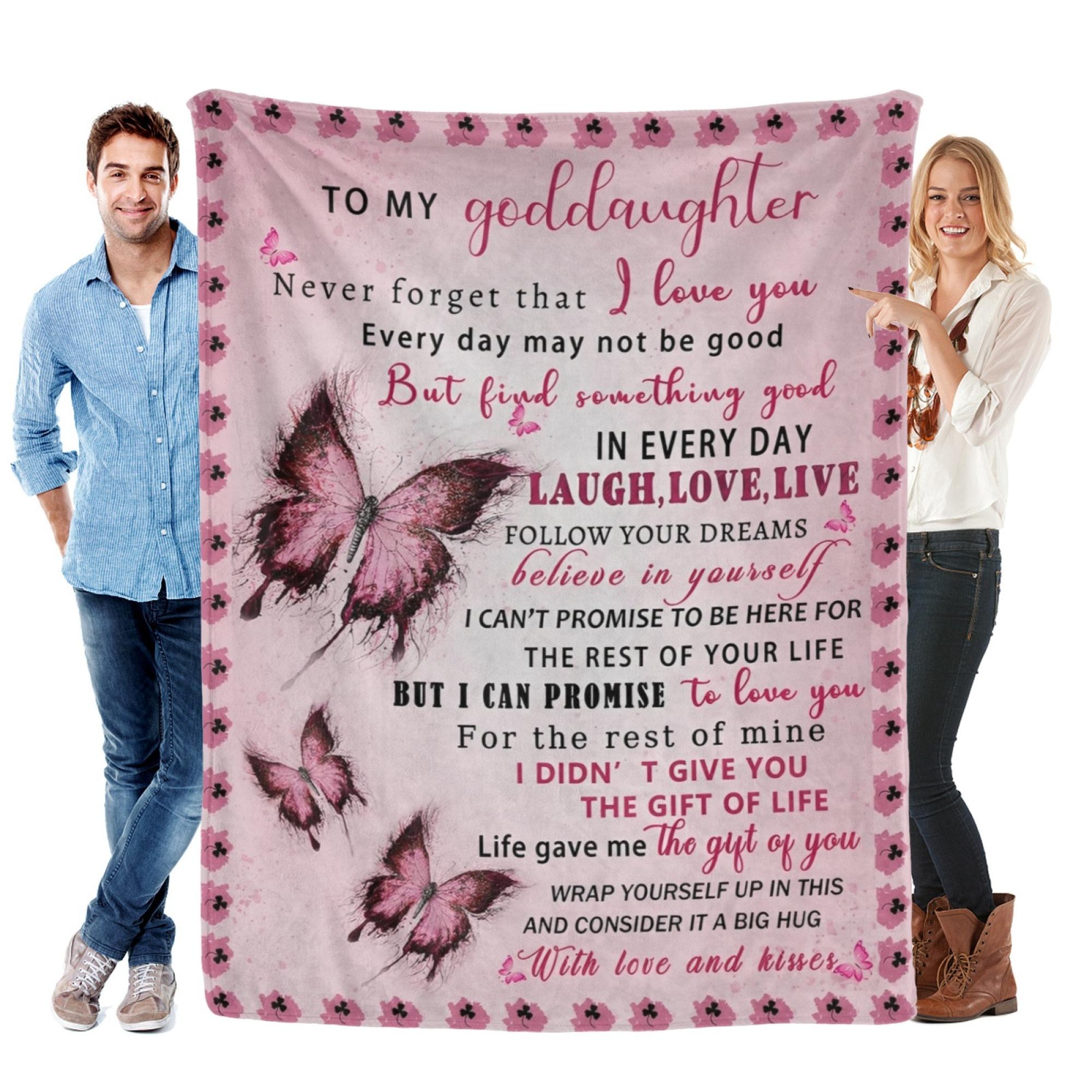 Goddaughter Blanket from Godmother, Goddaughter Gifts from Godmother, God Daughter Gift for Birthday, Graduation, Christmas, Soft  Throw Blanket, Pink Butterfly, 60"x50" cooling
