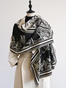 Boho Style Horse Pattern Fringe Trim Design Scarf, Casual Soft Warm Shawl Wrap for Fall & Winter, Fashion Accessories for Women & Girls