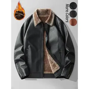 High-quality men's casual fashion windproof waterproof fleece-lined warm comfortable lapel fur-lined PU leather jacket.Zippered pockets and cuffs make this versatile business-casual motorcycle jacket perfect for winter commuting and outdoor activities.
