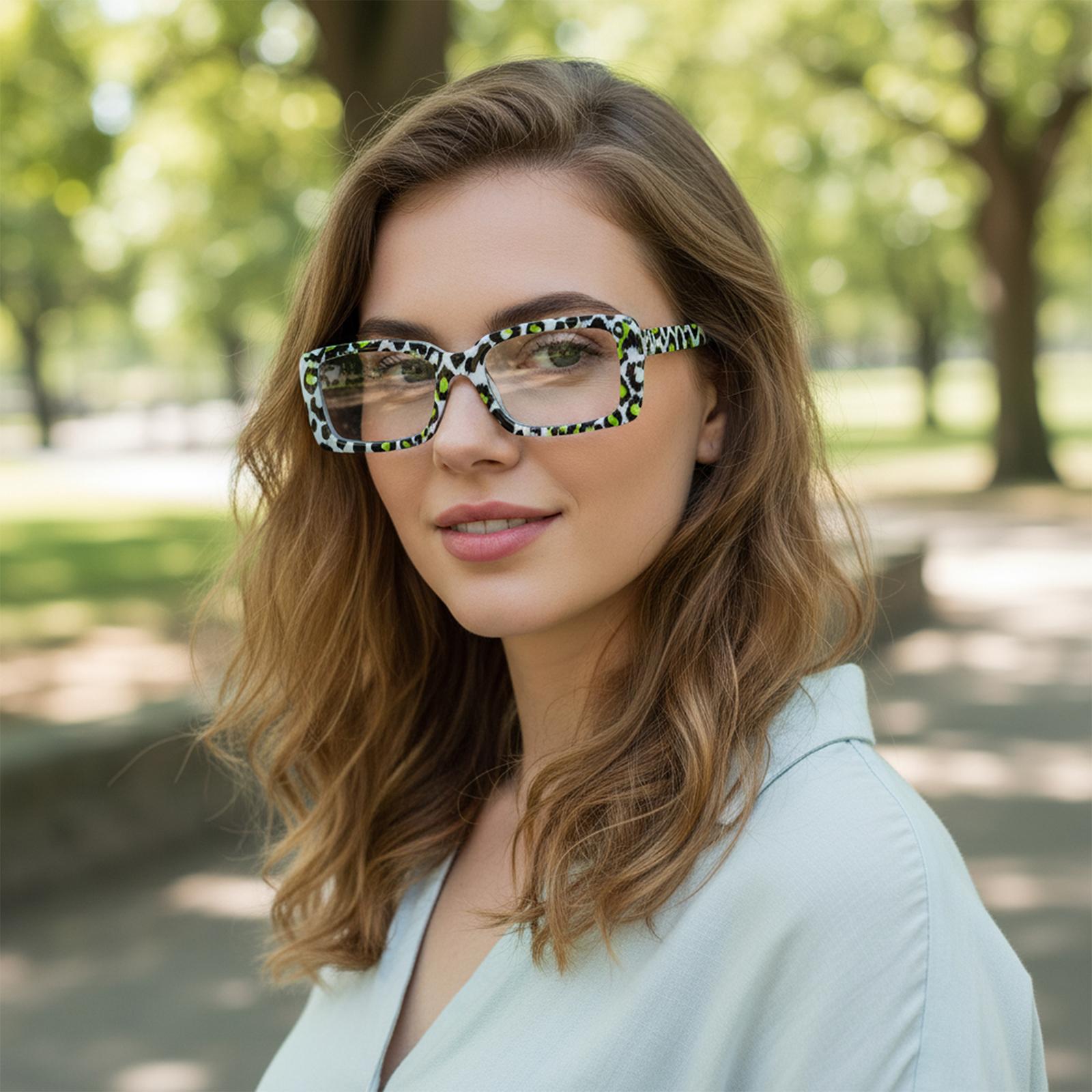5 Packs stylish rectangular leopard-print blue light-blocking glasses, featuring sturdy metal hinges and a blend of European and American fashion styles. They help relieve eye strain and make a great gift for holidays or birthdays.