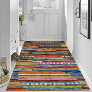 【Velvet + 850g/m² + Anti-slip dotted backing】1pc vibrant striped interweaving textured striped pattern rug, comfortable and beautiful, versatile for various decorative styles, high-definition pattern printing with double-locked edges.