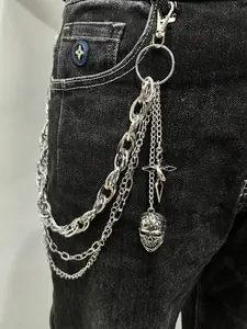 1pc Multi-Layer Men's Pant Chain,Punk Layered Pants Chain for Men Women, Fashion Hip Hop Pocket Chains With Cross, Skull Pendant Waist Accessories, Heavy Street Party Wear, Halloween Gifts