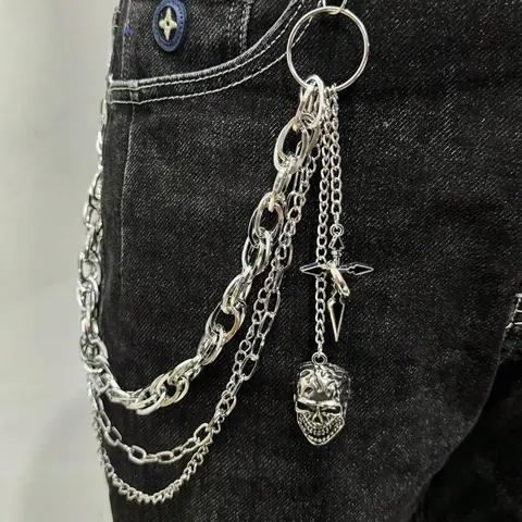 1pc Multi-Layer Men's Pant Chain,Punk Layered Pants Chain for Men Women, Fashion Hip Hop Pocket Chains With Cross, Skull Pendant Waist Accessories, Heavy Street Party Wear, Halloween Gifts, Adjustable Waist Chain, Chain Accessory, Waistchain