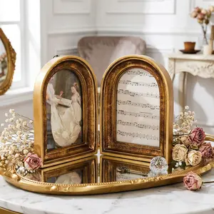 Vintage Resin Double Arch Frame, European Antique Desktop Decor, Warm Home Bathroom Photo Display, Photography Prop