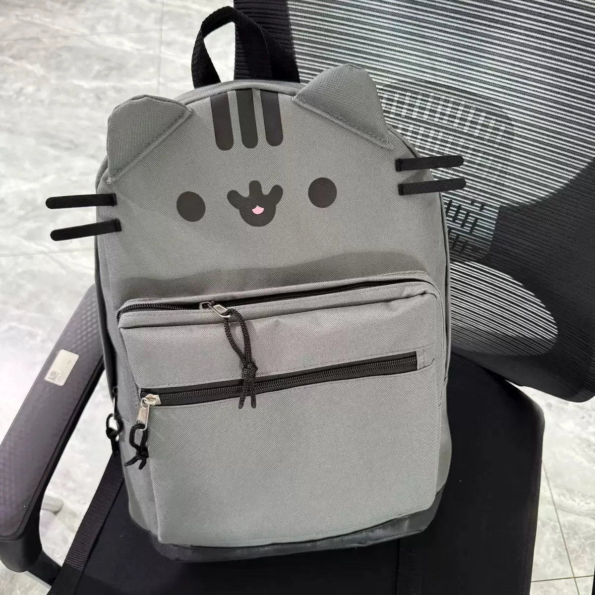 Cute Pusheen Cat 3D Ear Backpack Kawaii Cartoon Grey Bag Large Capacity Waterproof Laptop Daypack for Girls Teens
