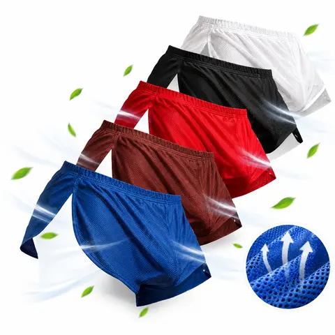 Men's Nylon-Blend Spandex-Elastane Semi-Sheer Breathable Mesh Lightweight Underwear Shorts - Elastic Waist, Extreme Side Splits, Silky, All Season, Menswear, Fashion, Lounge-Ready Split, Good Choice for Pool