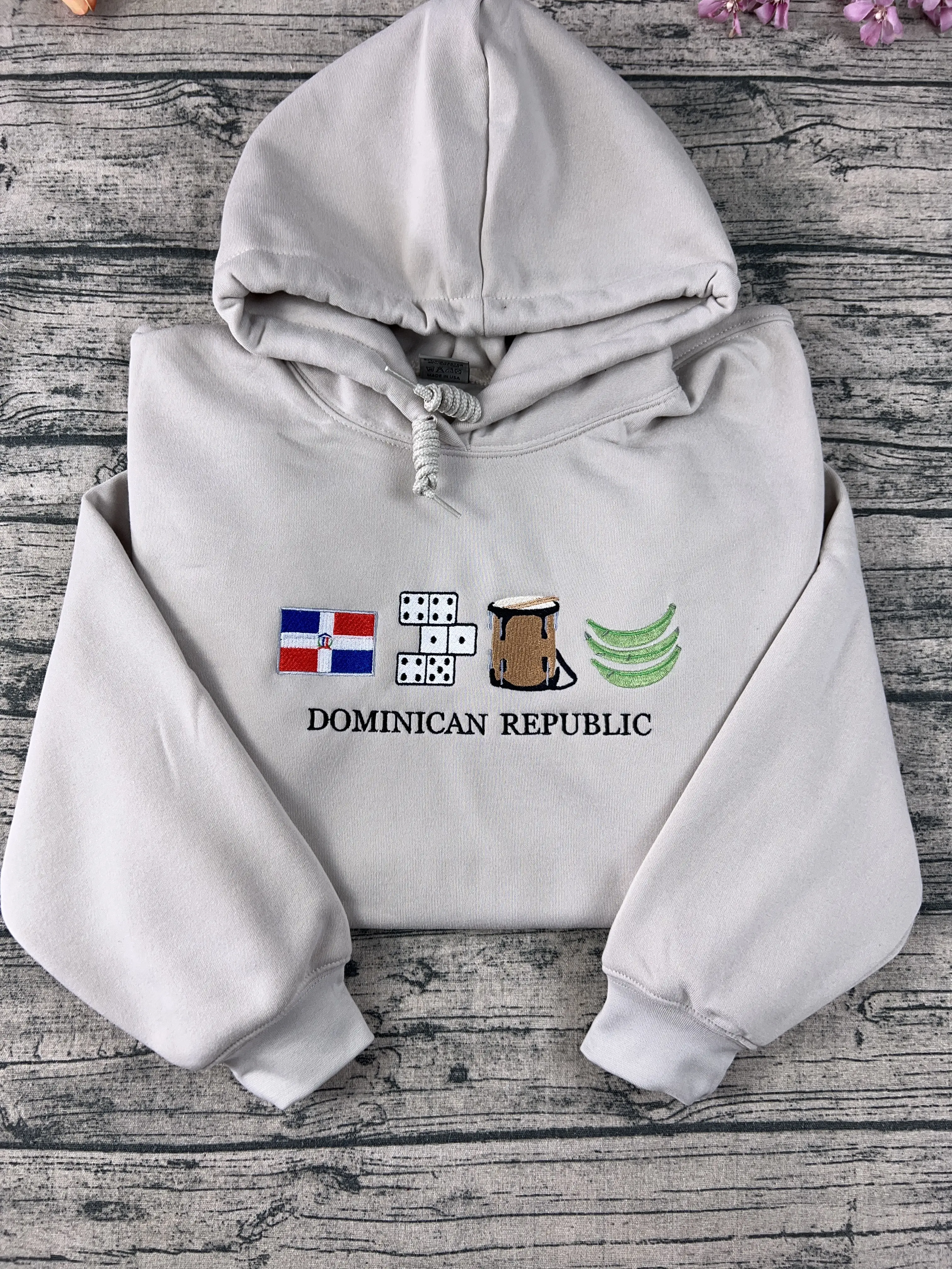 Dominican Republic Embroidered Hoodies Beach Waves, Güira, Platano Verde Pullover