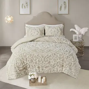 3-Piece Tufted Cotton Chenille Medallion Duvet Cover Set