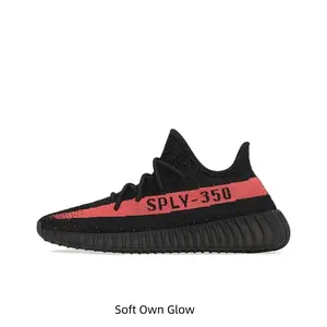 Black and Red Color-Block Knit Low-Top Sneakers with Lettering Side Stripe and Black Cushioned Midsole