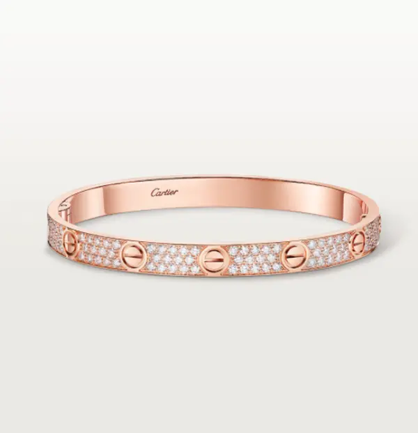 Pre-owned Cartier LOVE Bracelet Classic Model, Rose Gold, Dia Paved, Size 16 (All Variations Require Ordering)