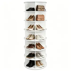 Rotating Shoe Rack 7 Tier Spinning Shoes Organizer Tower White for 28-32 Pairs Lazy Susan 360 Revolving Shoe Storage