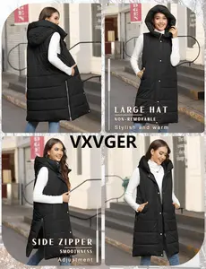 VXVGER Womens Puffer Vest Winter Hooded Sleeveless Zip Up Long Puffy Jacket Warm Thick Quilted Coats with Pockets Black Basic Outerwear