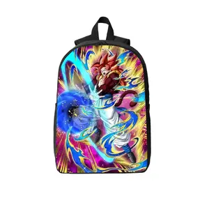 Dragon Ball GT Gogeta Super Saiyan 4 Battle Print 17" Laptop Backpack, Durable Polyester with Breathable Shoulder Straps, Two-Way Zippers & Side Pockets, Ideal for School, Travel & Anime Fans