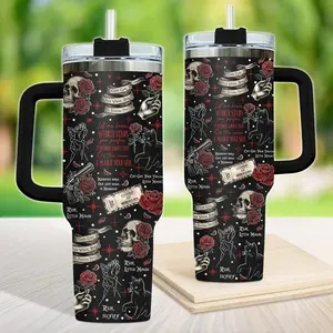 Gothic Skull 40oz Tumbler, Gothic Tumbler With Handle, Witchcraft Coffee Mug, Occult Travel Cup, Multicolor Tumbler, Halloween Gift