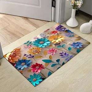 3D Colorful Floral Bath Mat Non Slip Absorbent Bathroom Rug Paper Cut Style Flower Floor Mat for Bedroom Kitchen Living Room Indoor Entryway Doormat Machine Washable Modern Home Decor Carpet