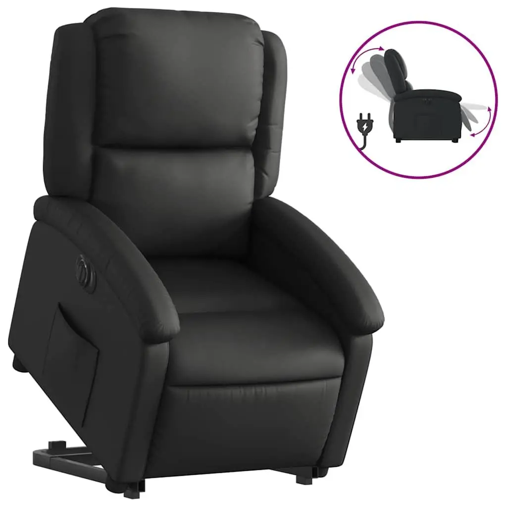 vidaXL Electric Stand up Recliner Chair, Power Lift Reclining Armchair, Wingback Recliner for Home Theater, Modern Style, Black Real Leather 3205944