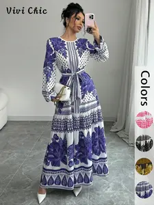 Women's Floral Print Belted Ruffle Hem Dress, Elegant Fashion Casual Long Sleeve Dress for Daily Outdoor Wear, Women Dress for Summer