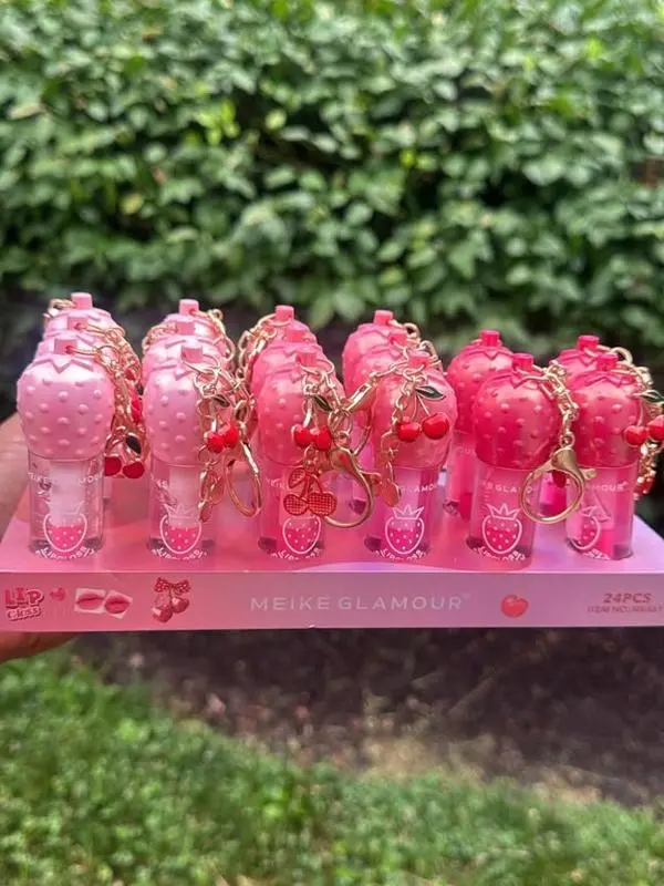 Strawberry lip gloss with keychain that activates with pH