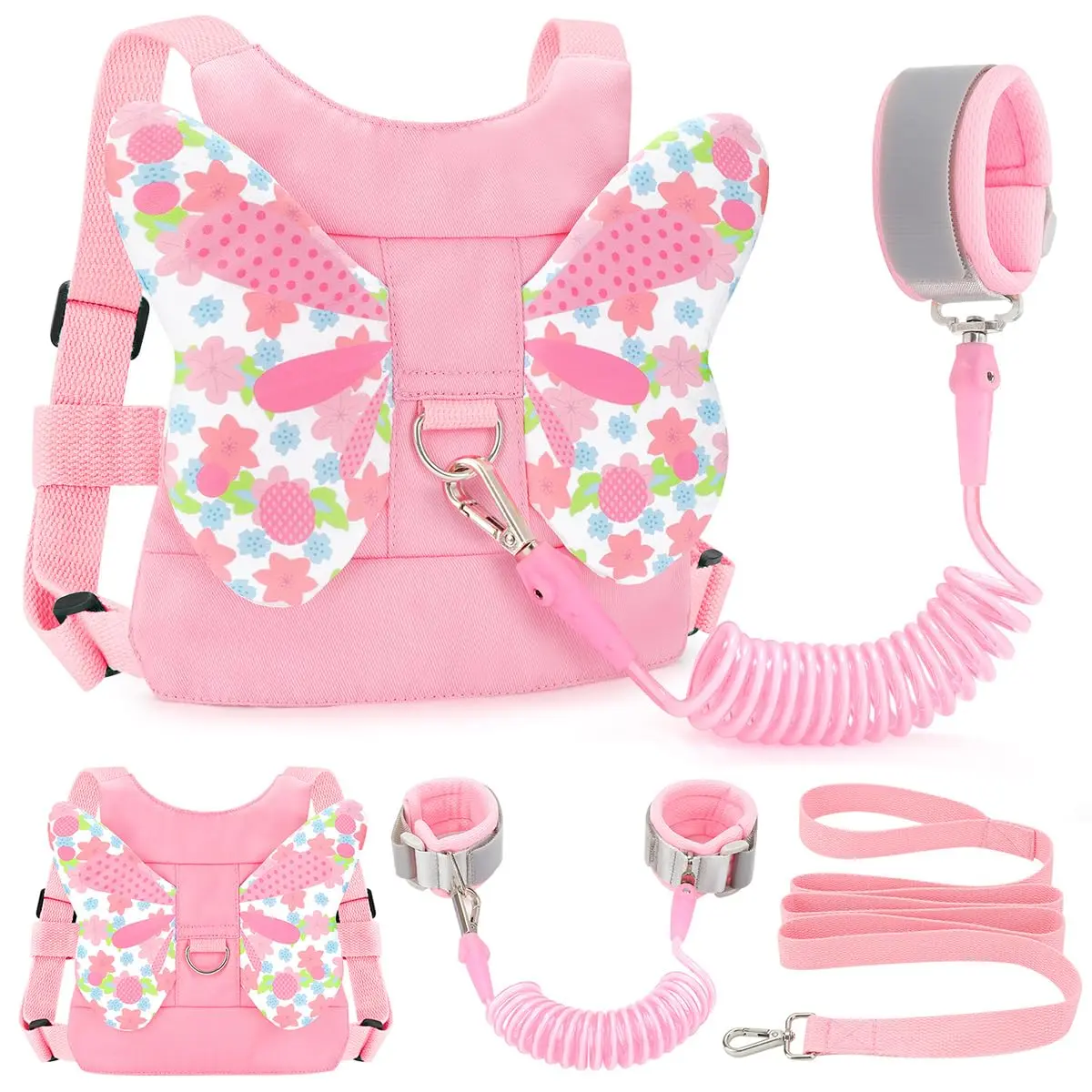 3 in 1 Toddler Harness Leash + Anti Lost Wrist Link, Kids Harness Children Leash for Girls, Child Anti Lost Leash Baby Cute Harness Belt Strap Hold Kids Close While Walking