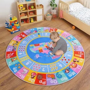 Playroom Rugs - ABC Alphabet, Numbers, Shapes and Map Educational Classroom Rug Learning & Fun Game Play Mat