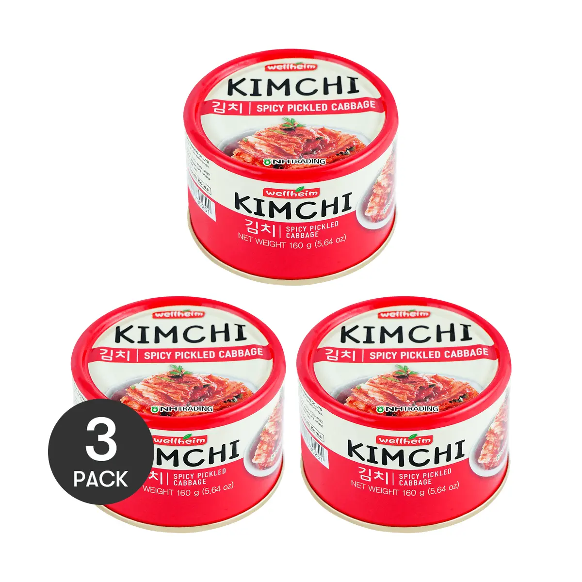 3 Pack NONGHYUP Korean Kimchi Canned 160g Each - Authentic Spicy Napa Cabbage Kimchi for Bibimbap, Kimbap, Stews & Grilling