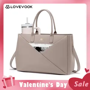 【Valentine's Day Gift】LOVEVOOK Laptop Tote Bag for Women with Large Cup Holder, 15.6 Inch PU Leather Work Bag Teacher Tote Bag, Waterproof Computer Bags Business Office Briefcase Handbag,TikTokShopJumpstartSale