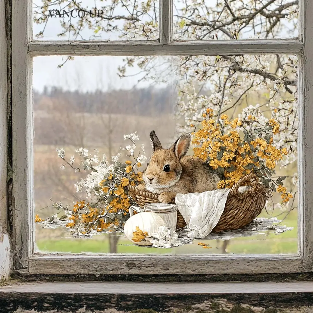 2D flat, one (30*60cm) Easter rabbit Easter egg flower flat window sticker static glass sticker window holiday decoration D21007-KR