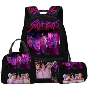 KPop Demon Hunters Saja Boys Anime 3-in-1 Backpack Combo, Sports & Outdoor Gym Shoulder Bag Set for Middle-High School Students Fans