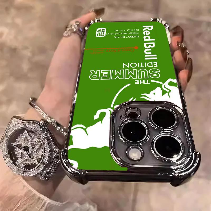 Redbull Energy Drink Challenger Edition Collection Style Electroplated TPU Casing For iphone 16 15 14 13 12 11 X XS PRO PLUS MAX Four Corners Anti - Fall Soft Silicone Gift Shockproof Protection Anti - Drop Protective Protector Phone Cases Shell Cover