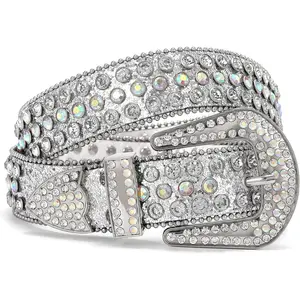 Women Western Rhinestones Belts Men Studded Belt for Jeans Bling Cowgirl Cowboy  Belt with Removable Buckle