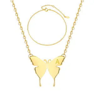 OIDEA 3D Butterfly Initial Letter Pendant Necklace and Bracelet Set for Women, Personalized Copper Jewelry