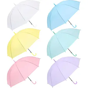 Clear Umbrella Bulk,Cute Colorful Transparent Stick Rain Umbrellas Windproof  with J Hook Handle for Wedding Guests Bride Groom Photography Daily Use Family