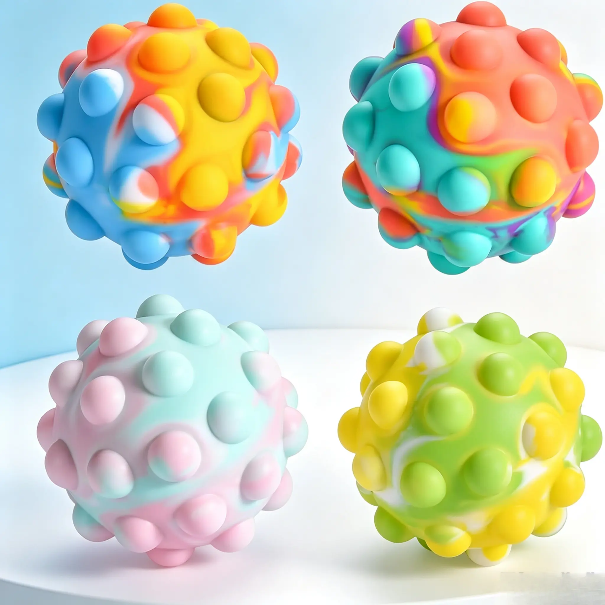 4 Pack 3D Pop It Stress Balls, Food-Grade Silicone Squeeze Sensory Toy, Anti-Anxiety Fidget for Kids Adults Ages 3+, Easter Basket Stuffer Gifts